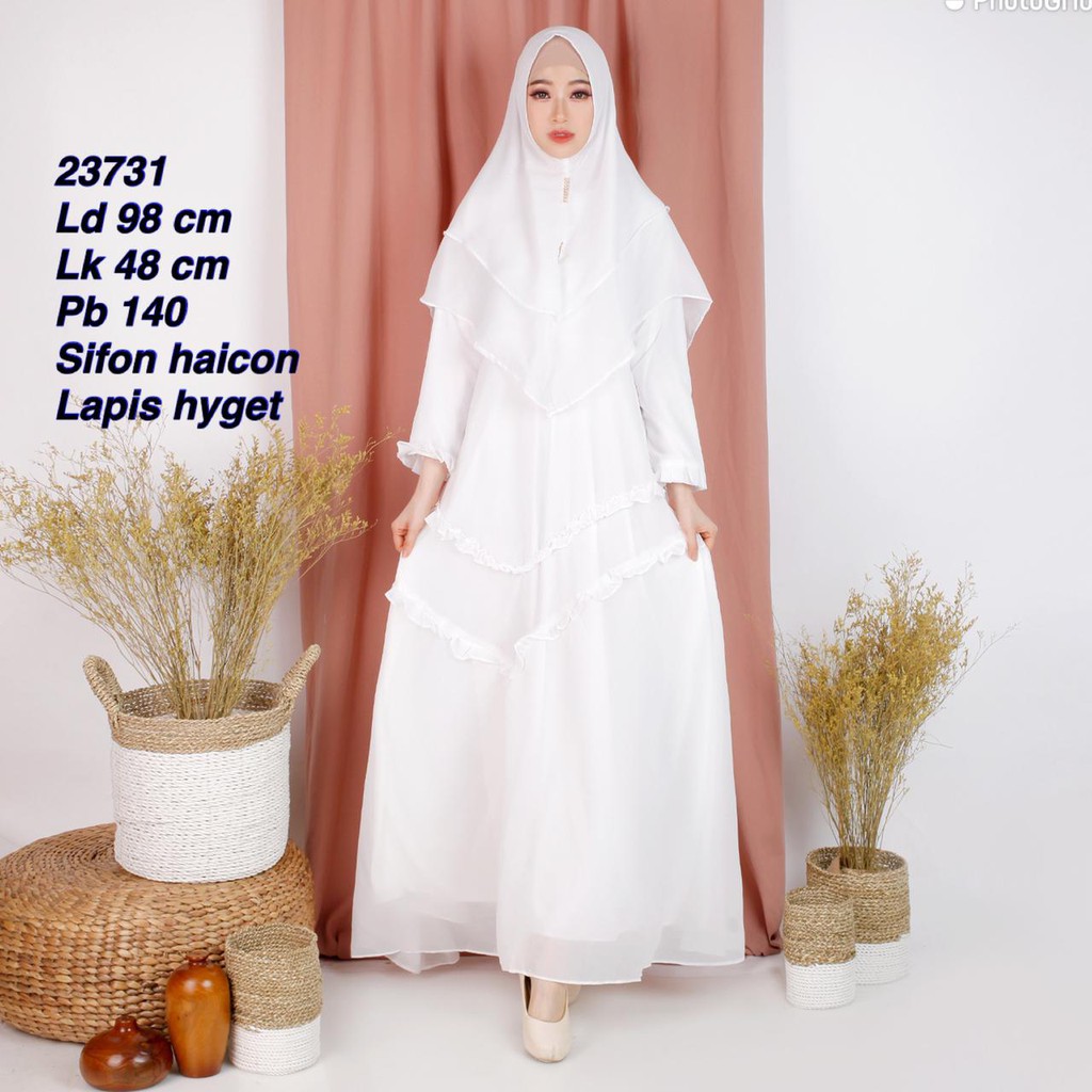 LD 98 | Baju Muslim Wanita xBelle / Gamis Syari Sifon Haicon Premium Lapis Hyget / Dress Putih Mewah