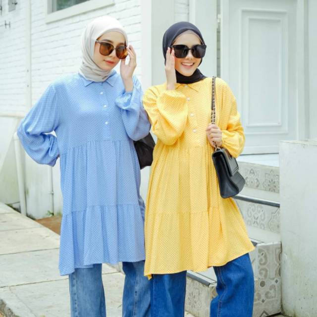 PAKAIAN MUSLIM WANITA LOLLY POLKA TUNIK WANITA COTTON RAYON