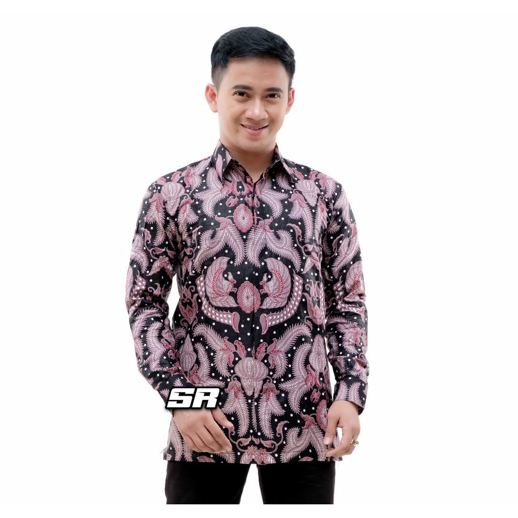 Batik Pria Lengan Panjang BATIK BERKAH HRB026 motif KERATONAN Kode 002 size M L XL XXL Reguler-capung hitam