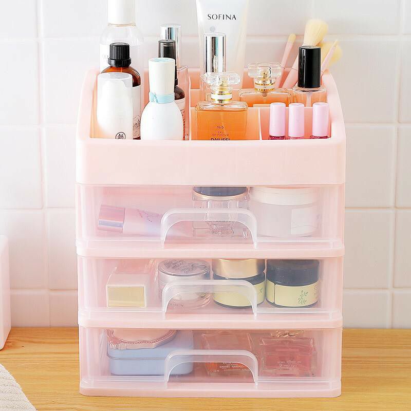 rak kosmetik transparan laci 3 susun rak atk meja serbaguna