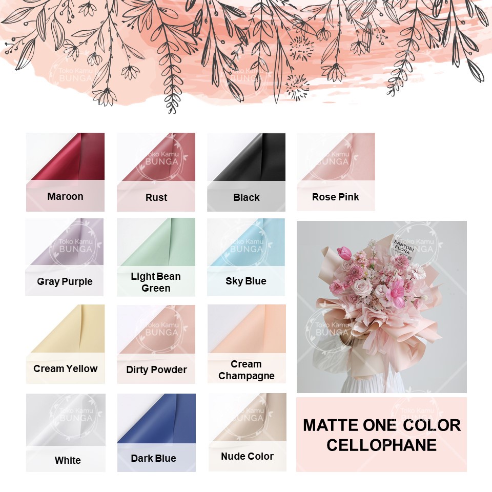 

[5 Lembar] Cellophane Matte One Color Solid Satu Warna | Flower Wrapping Paper / Kertas Buket Bunga