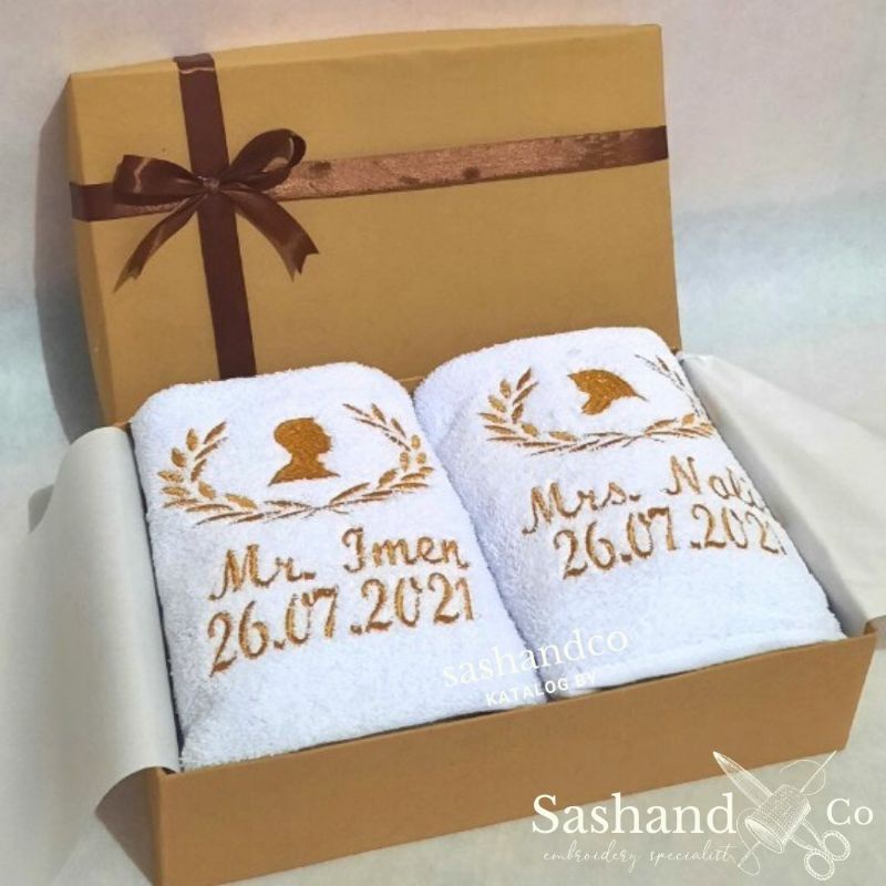 Handuk Bordir Couple | Handuk Mandi Couple | Gift Wedding | Handuk Couple
