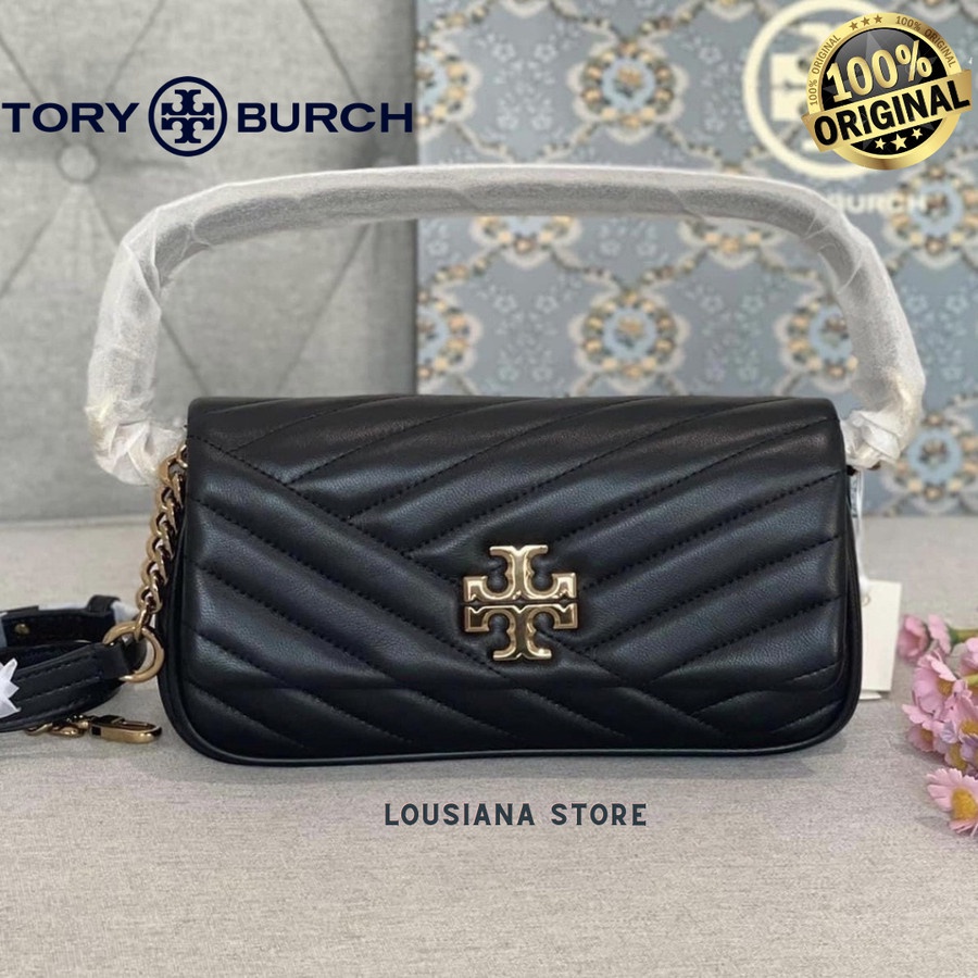 Tory Burch Kira Chevron Small Flap Shoulder Bag Black Gold