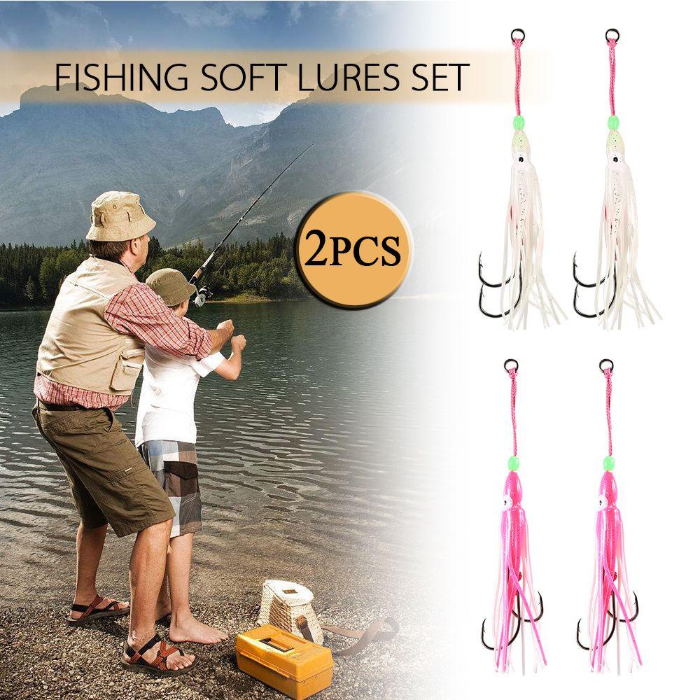 TOP 2pcs/lot Kait Umpan Gurita Air Asin 6cm /10cm /12cm Buatan Portable Fishing Tackle