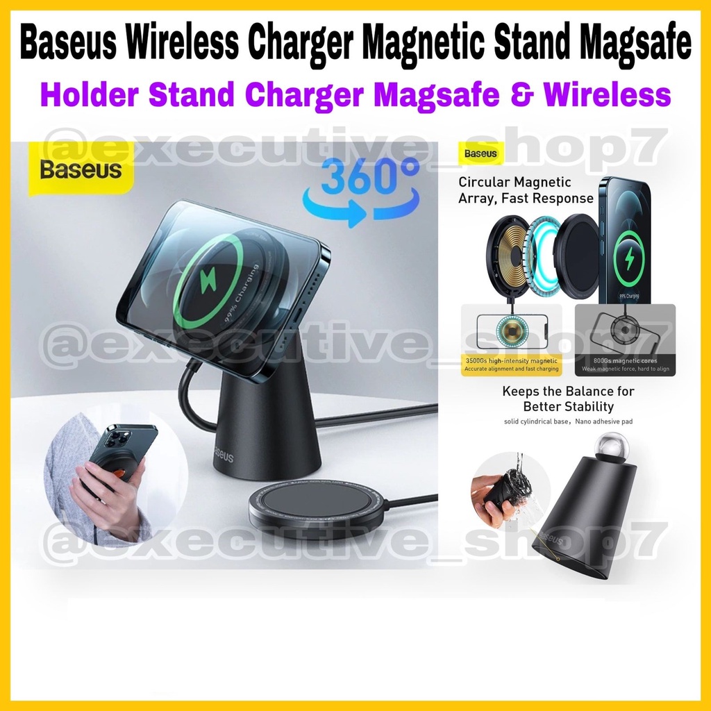 Baseus Wireless Charger Magnetic Stand Magsafe - Holder Stand Charger Magsafe &amp; Wireless - Garansi Resmi 6 Bulan