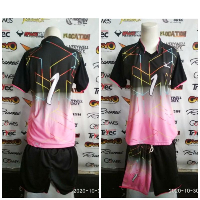 kostum baju celana voli mizuno cewek bahan kaos voly tebal wanita pe super printing original terbaru