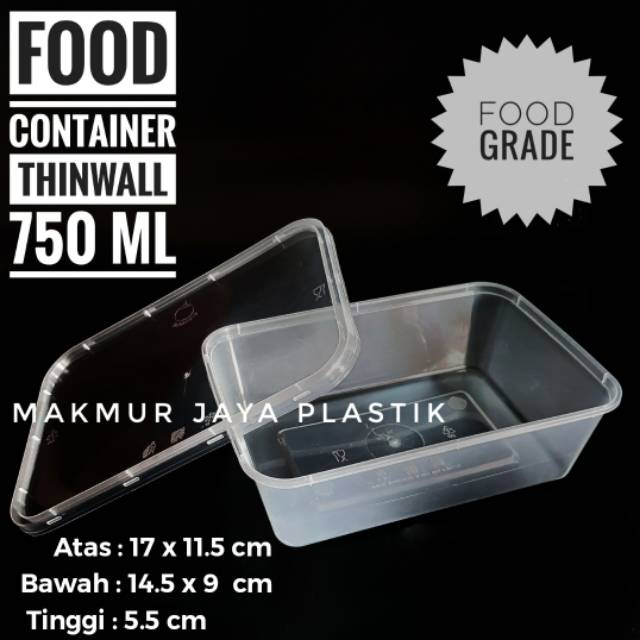 Jual Thinwall Persegi Panjang 750 Ml Kotak Makan Food Container Plastik Tahan Panas Indonesia 4875