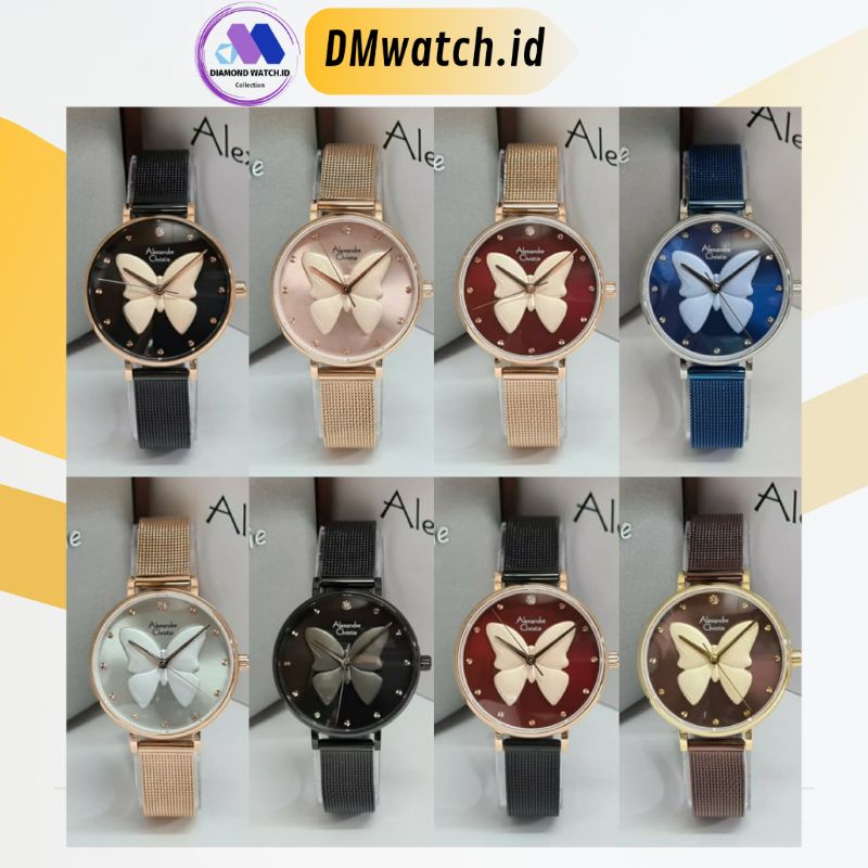 Alexandre Christie AC 2850 LH / Jam Tangan Wanita AC2850 Rantai Pasir Tipis Rosegold Biru Hitam Ori