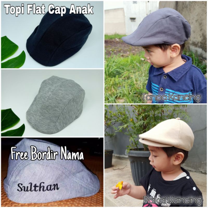 JF COLLECTION Topi Flat Cap Balita dan Anak Gratis Bordir Nama Topi Kodok Topi Copet Topi Pet Anak