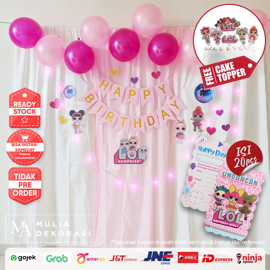 Backdrop Dekorasi Ulang Tahun Happy Birthday 1 set paket Tirai Pesta Anak Paket LOL