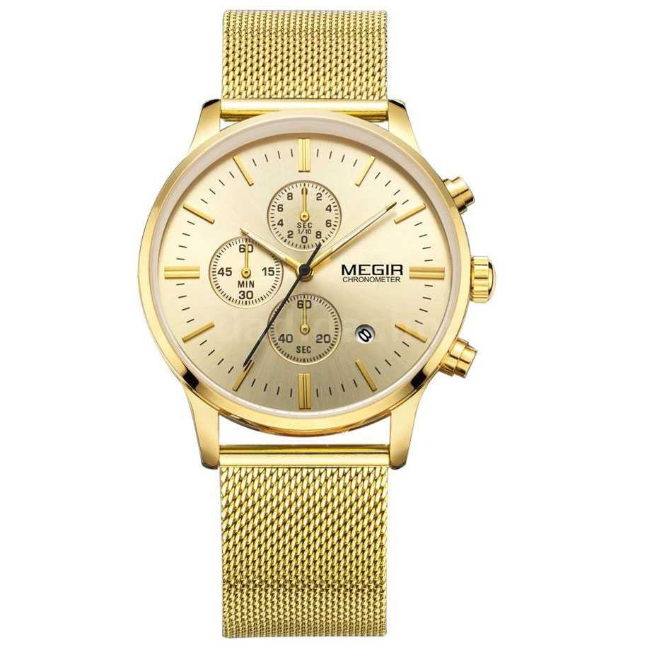Baru MEGIR Mesh Chrono Jam Tangan Analog - MS2011G - Gold