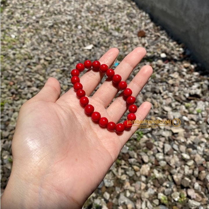 Gelang Koral Merah| Gelang Red CORAL| Gelang Marjan Original Tabung/Bulat (TEMBUS CAHAYA)