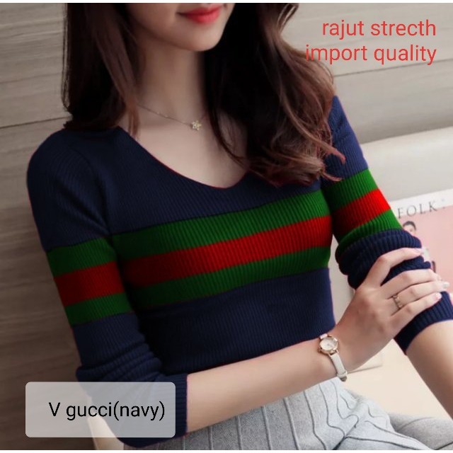 Pakaian Wanita//Blouse// TK D16 V Gucci  rajut adem import quality fit to M-XL