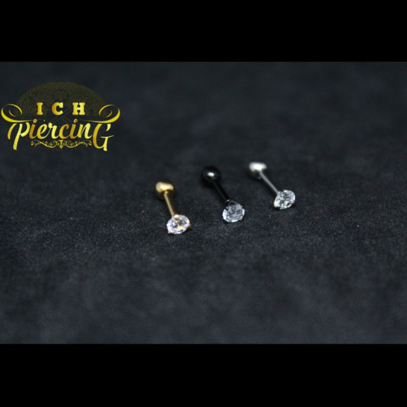 IP-AH 1 Piece Anting Tusuk Model Barbel Bahan Baja Zircon