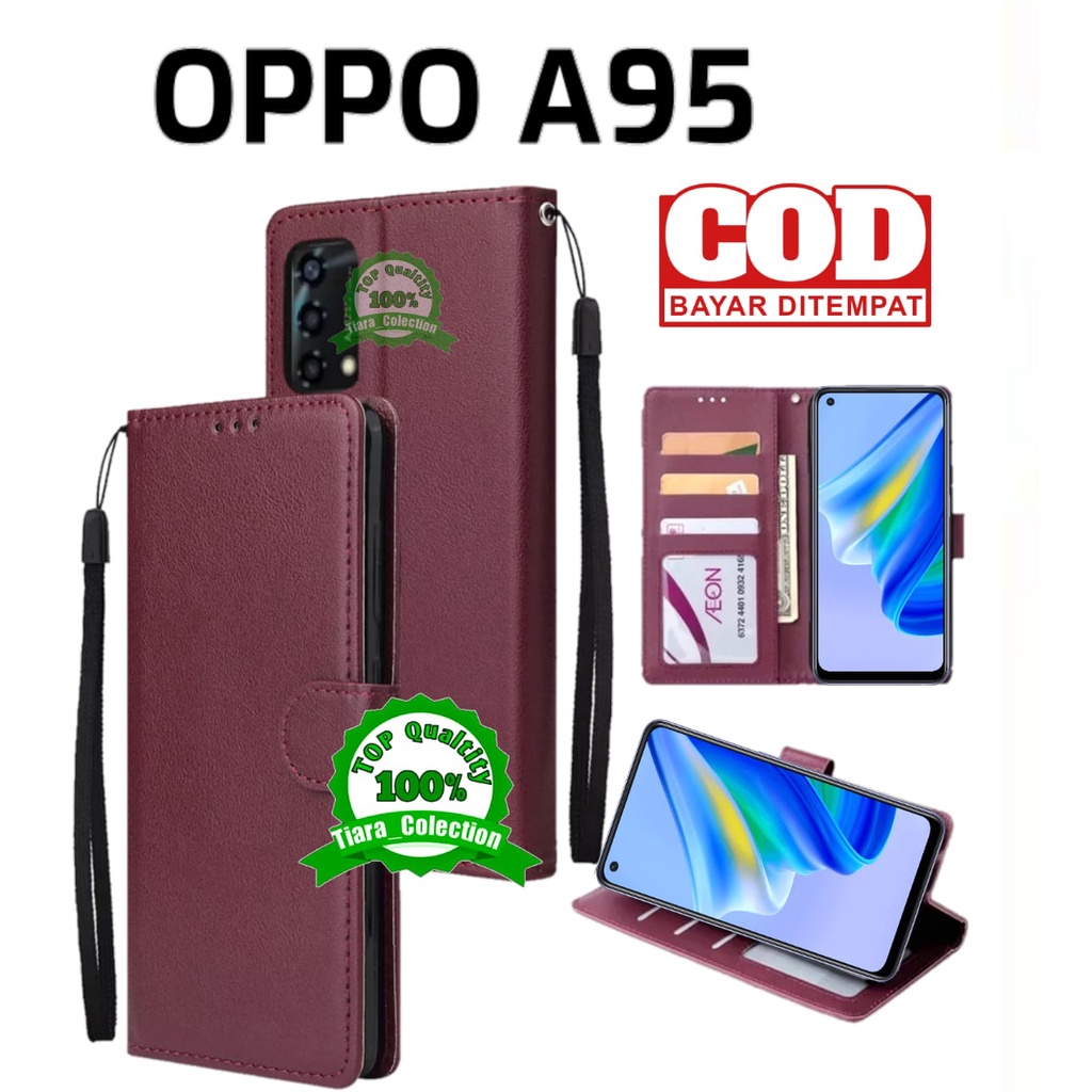 Case Flip OPPO A95 Leather Flip Case Kulit Oppo A95 Dompet Hp Buka Tutup Stand Cover Handphone