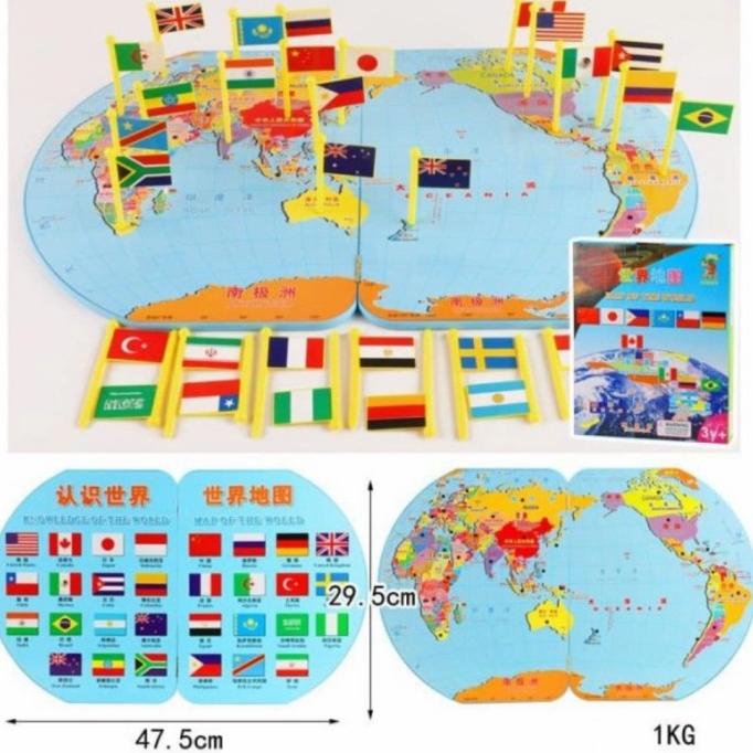 mainan knowledge of the world peta dunia bendera world of map flag