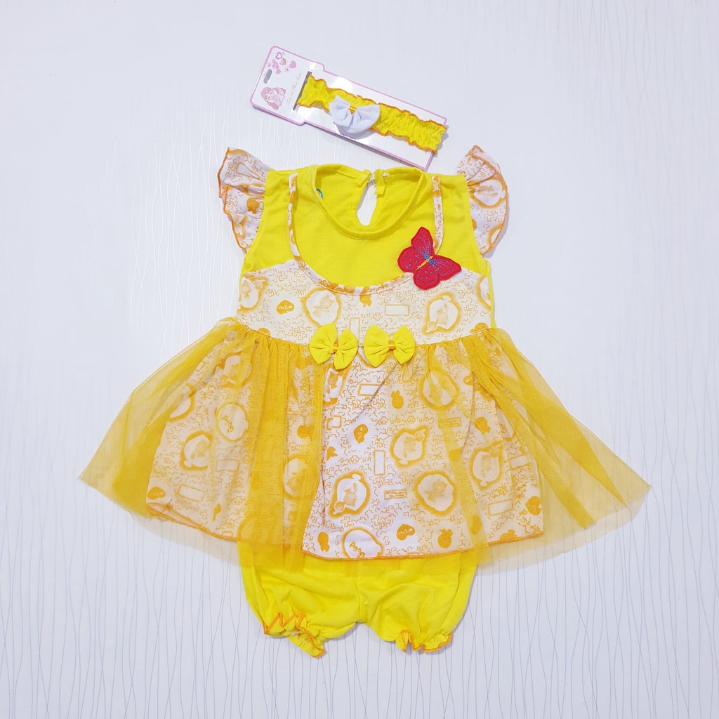 Baju Baby Gracia - COD Dress Free Headband + Celana Setelan Anak Perempuan 0-6 Bulan