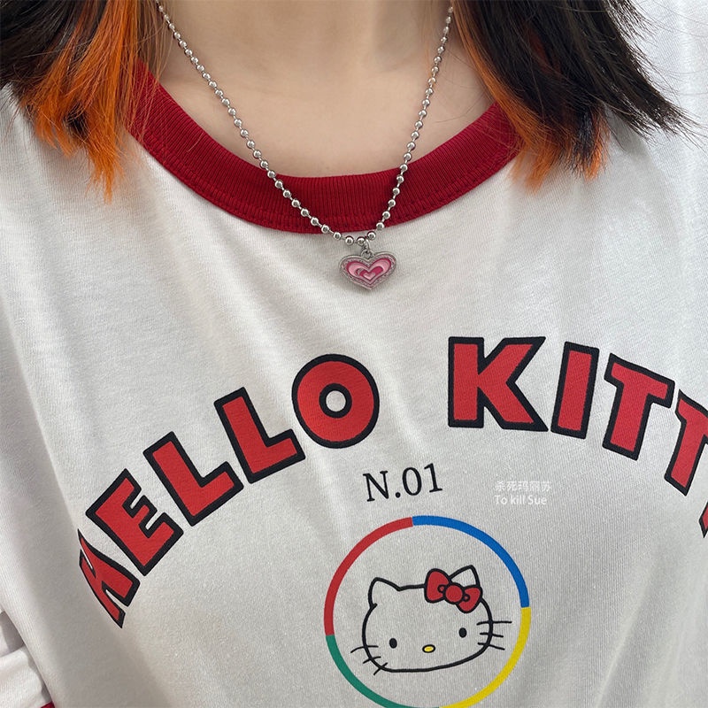 Kepribadian Keren Bumi gradien jantung kalung retro gaya millennium gadis Peach jantung kalung disco