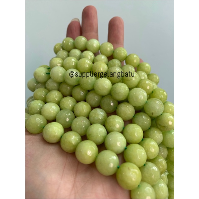 batu alam GREEN LIME AGATE FACETED 12mm cutting aksesoris hijau kuning