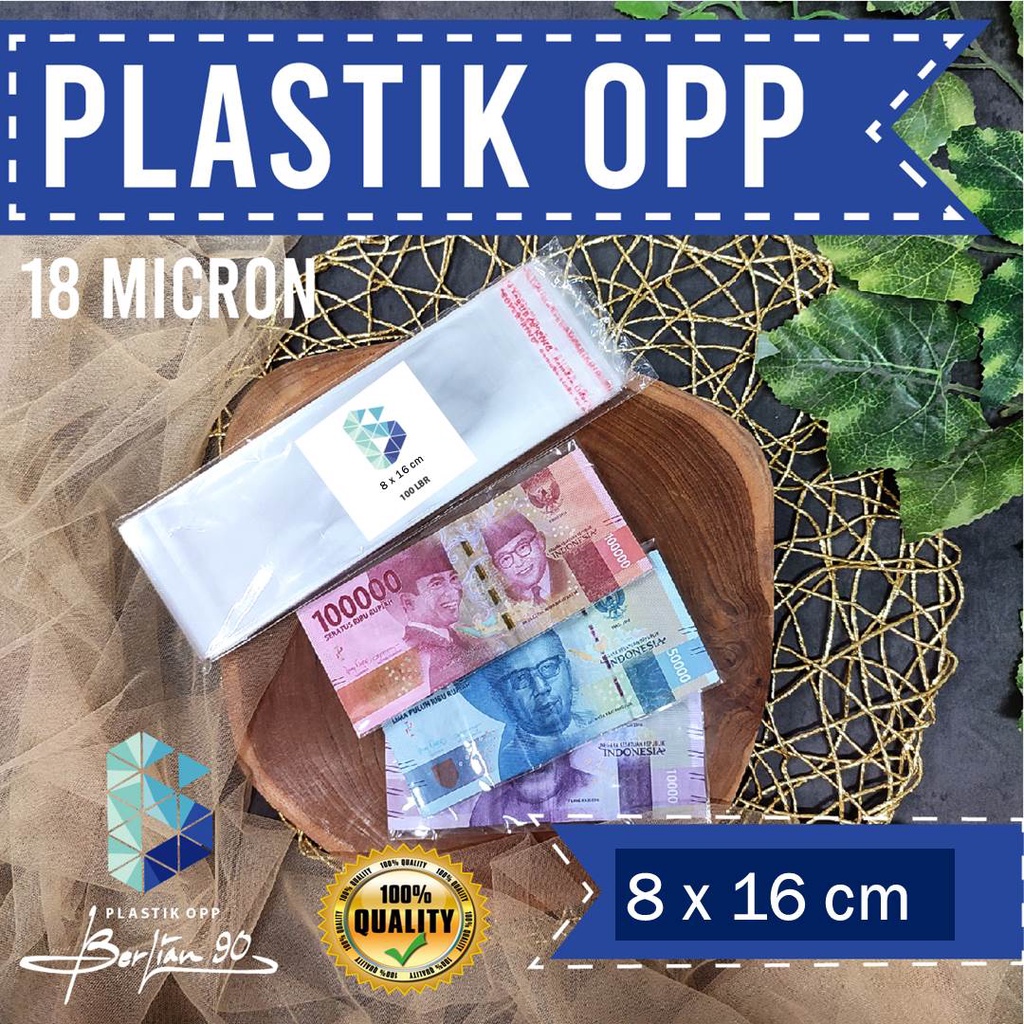 Plastik OPP 8 X 16 CM 18 MIC 100LBR / PLASTIK SOUVENIR / PLASTIK BENING LEM KEMASAN BUNGKUS BUCKET  