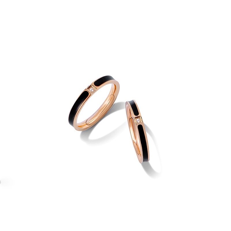 Cincin Wanita Titanium Stainless Steel Aksen Berlian Imitasi untuk Pria / Wanita Cincin hitam - PD