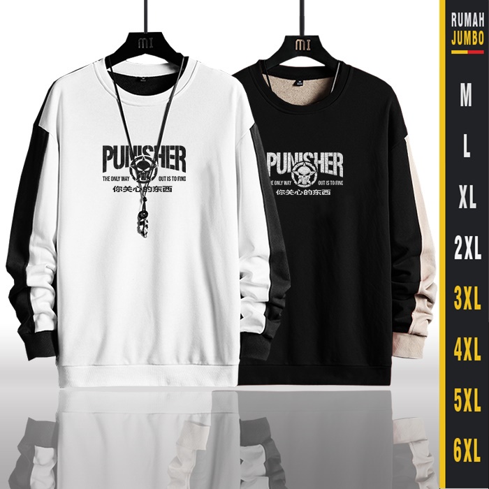 Sweater Crewneck Oversize Pria PUNISHER 3 Sweter Hitam Jaket Switer Pria Big Size