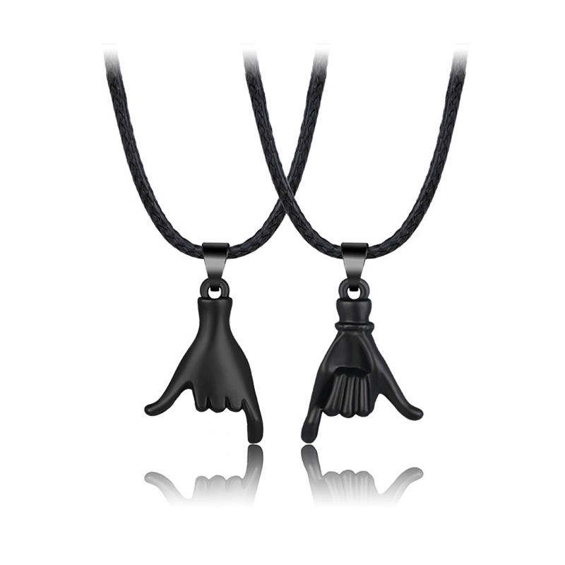 2pcs / Set Kalung Liontin Tangan Kait Tarik Gaya Korea Untuk Pria Dan Wanita