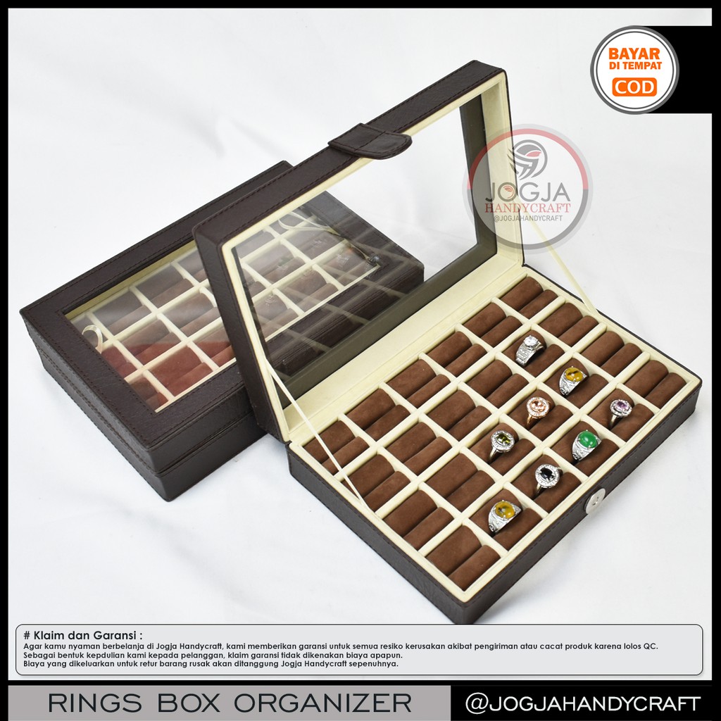 Exclusive Brown Cream Ring Box Organizer For 24 Rings / Kotak Tempat Cincin Akik / Box Cincin