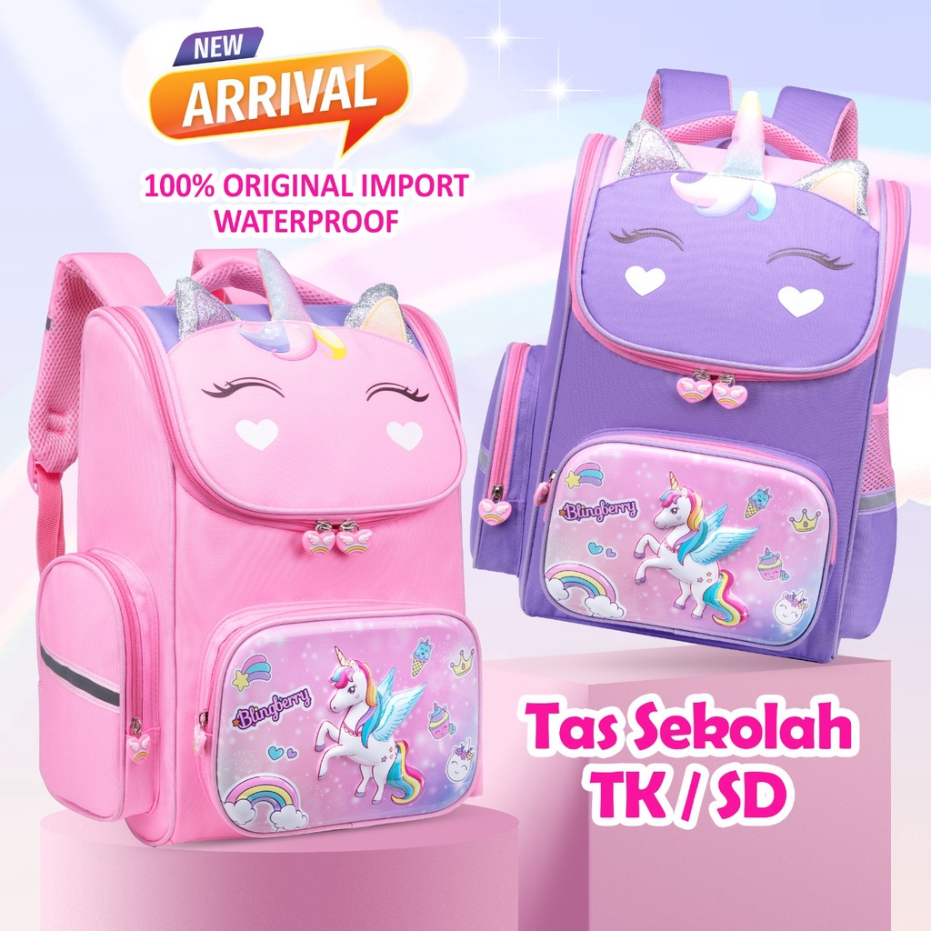 Tas Ransel Unicorn ANTI AIR Anak Perempuan BackPack Waterproof karakter UNICORN Import Kado ultah anak Super cute Anak Sekolah TK SD Perempuan. TAS RANSEL BLINGBERRY ORIGINAL IMPORT! TAS GROSIR!