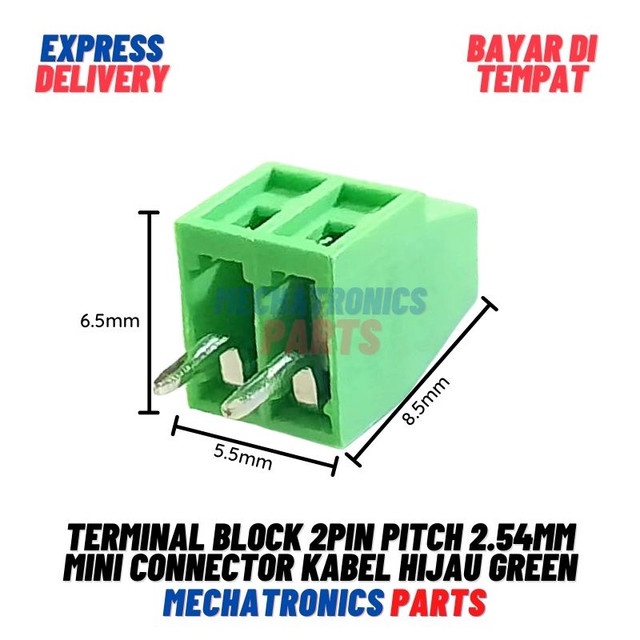 [5701] Terminal Block 2Pin Pitch 2.54mm Mini Connector Kabel PCB Screw Wire 2P Hijau Green