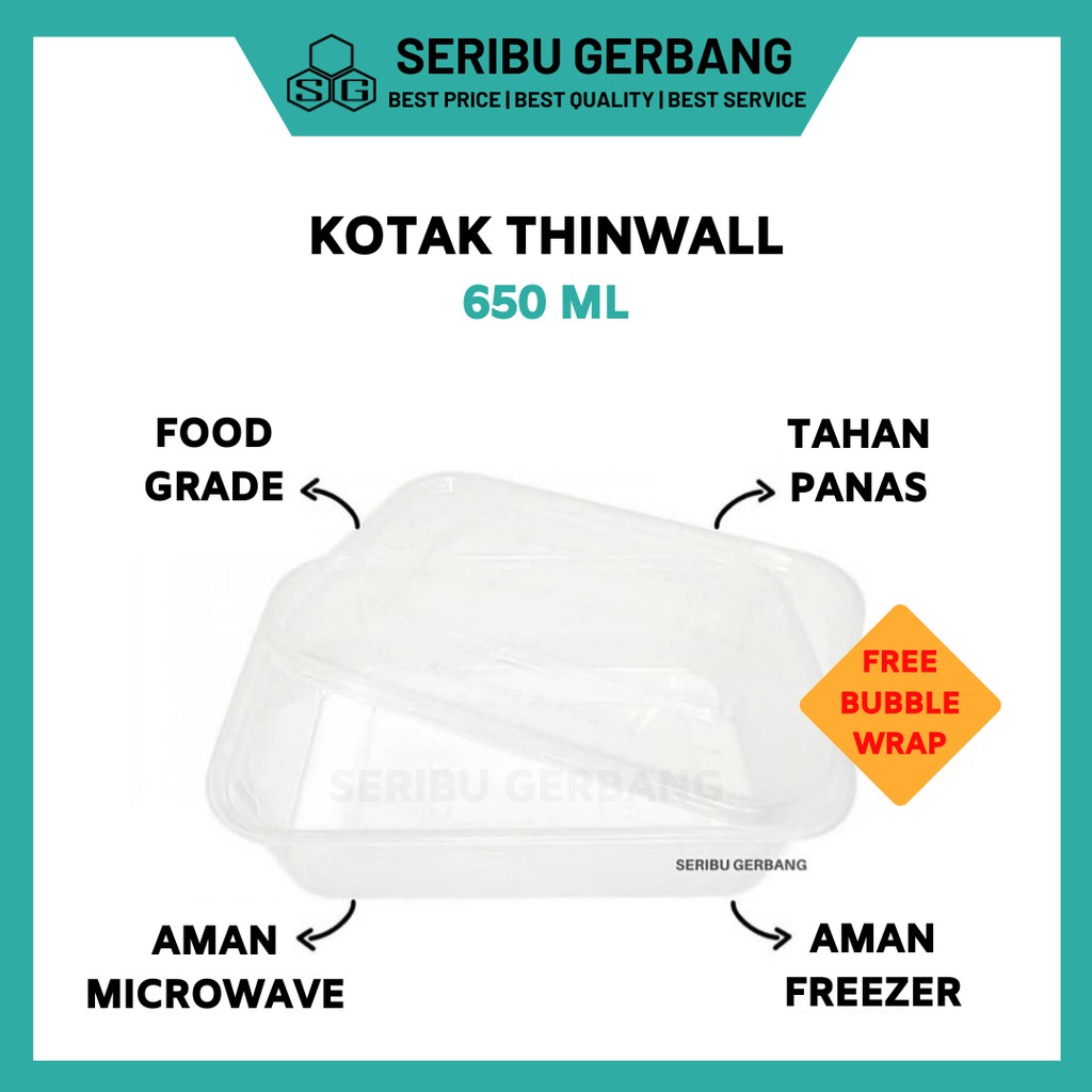 25PC KOTAK MAKAN PLASTIK 650ML BOX BENING THINWALL FOOD PACKAGING CONTAINER TEMPAT NASI ANTI PANAS