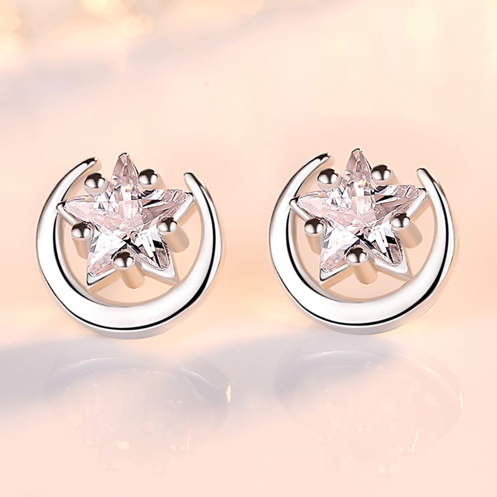 Anting Perak 925 Wanita Bulan Semua Cocok Perhiasan Fashion/Subang Telinga anting perempuan