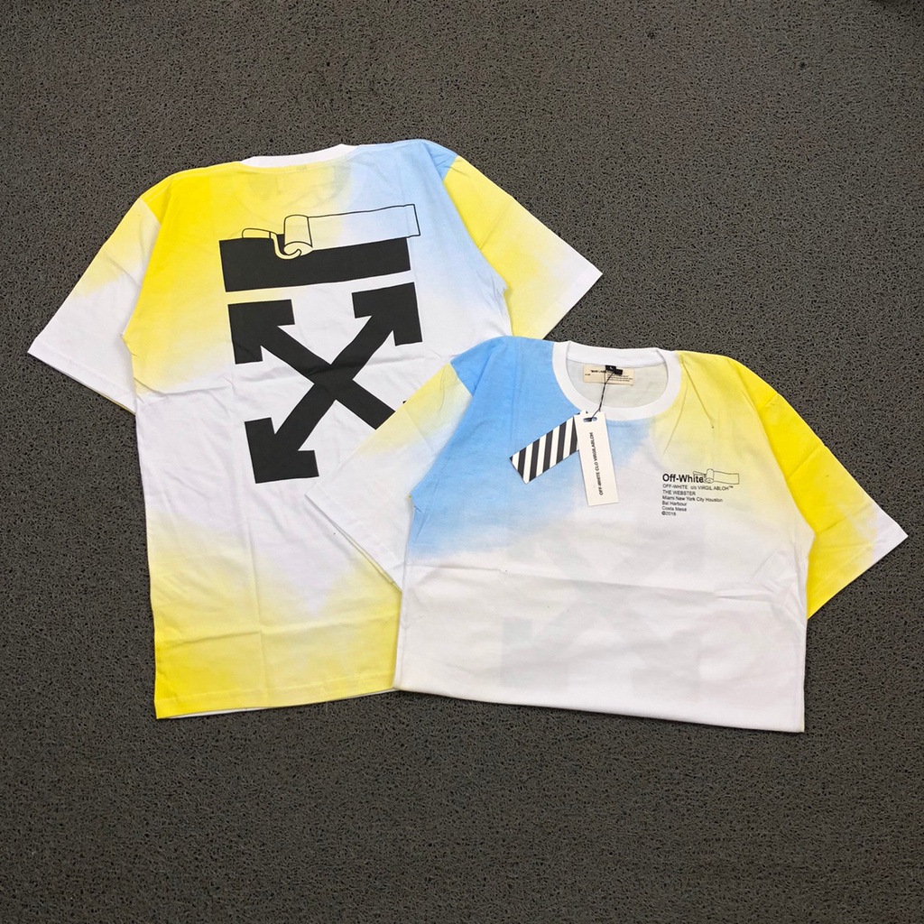 KAOS T SHIRT TEE OFF WHITE PAINT TIE DYE PIGMENT KUNING BIRU PREMIUM AUTHENTIC BESTSELLER