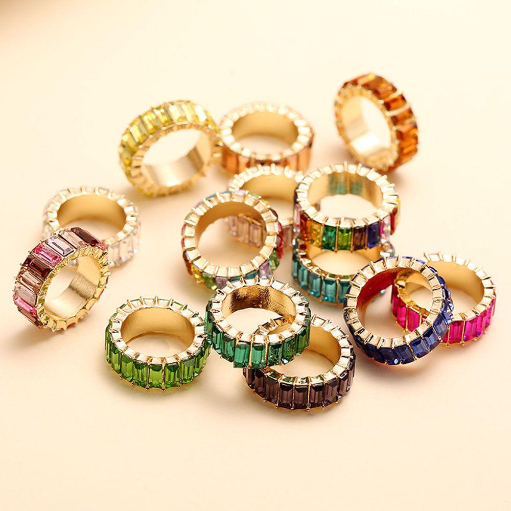 Mxbeauty Birthstone Cincin Mewah Kepribadian Hadiah Berlian Logam Gadis Multicolor Jari Cincin