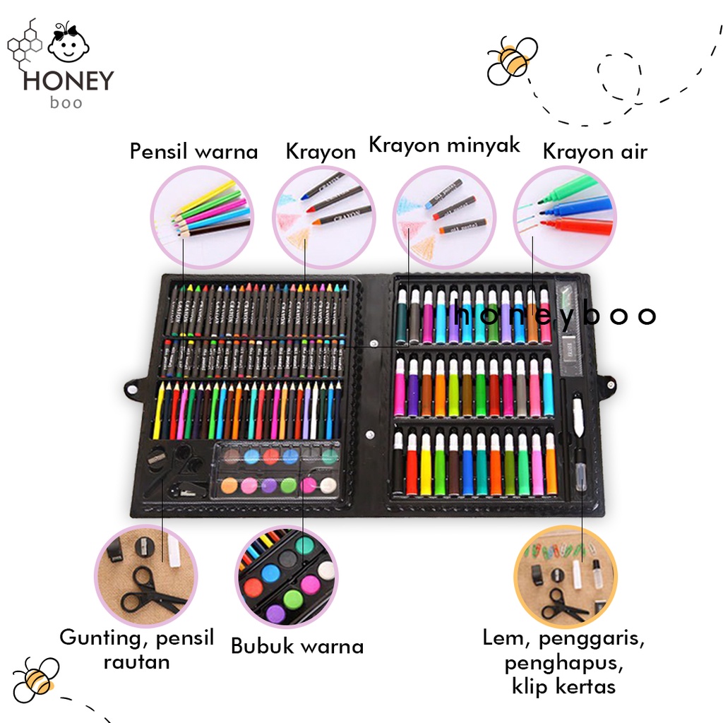 Krayon Anak Set Koper 150 in 1 Crayon Full Alat Melukis Mewarnai Set
