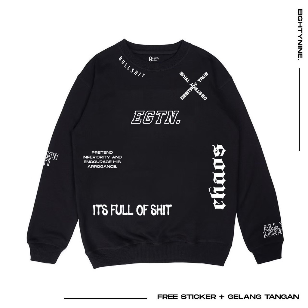 Eighty Nine Crewneck Black Motif Simpel Pria/Wanita Premium Quality