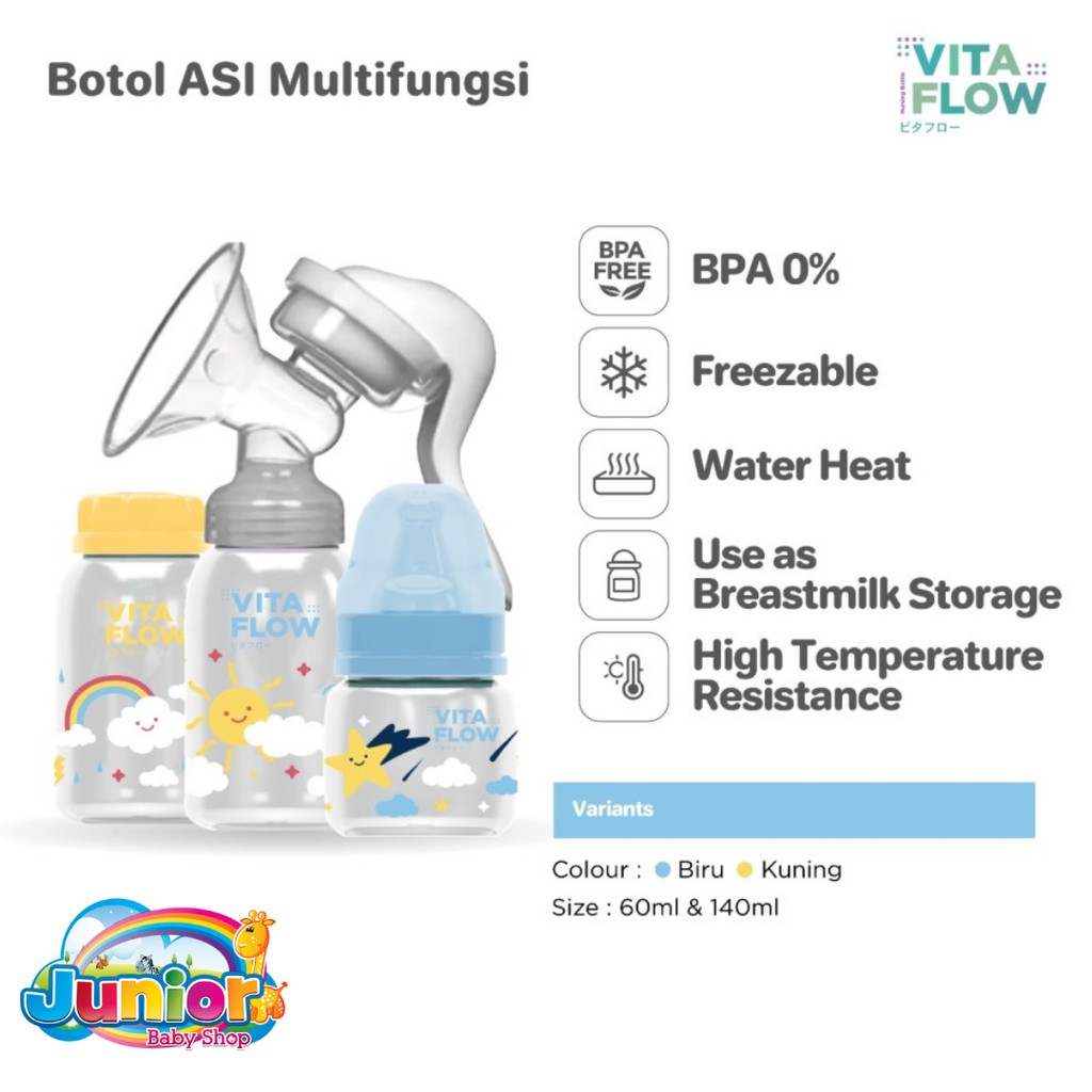 Vitaflow Breastmilk Bottle 60ml 8pcs Sky Series -  Botol Penyimpan Asi