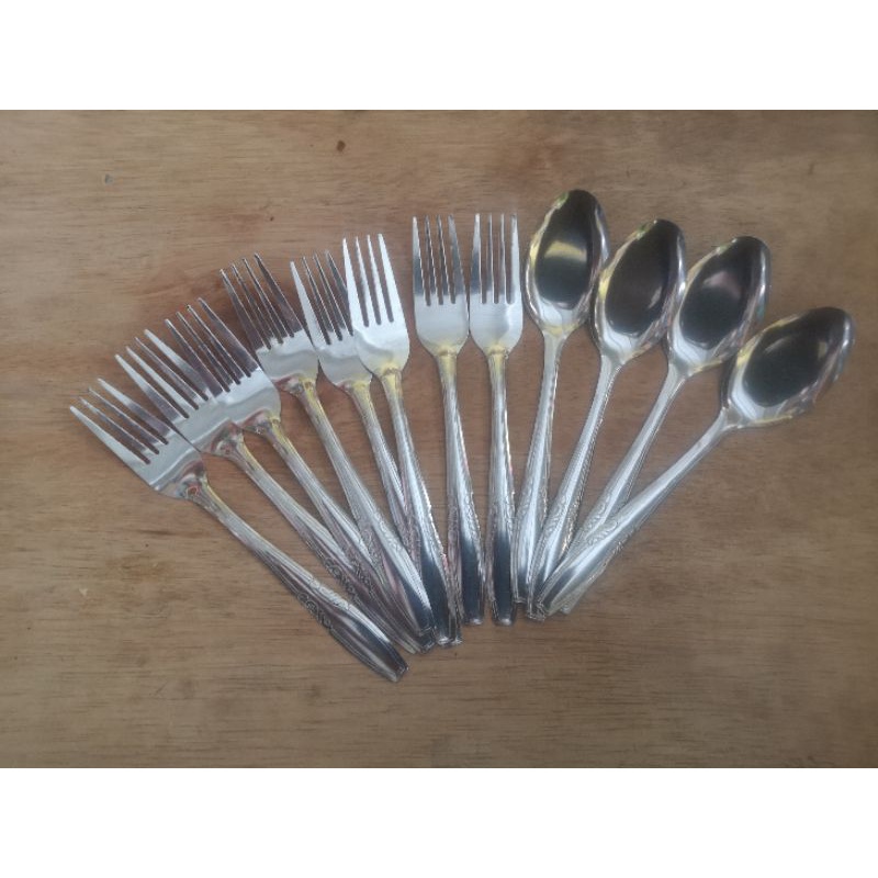 Sendok Garpu garbu alat makan makanan mie stainless steel awet Lusinan Grosir isi 12-Garpu 8 sendok 4