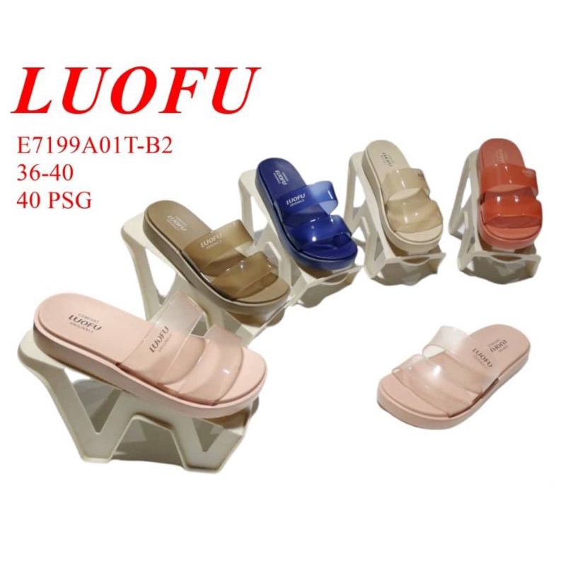 Sendal slop ban2 Luofu transparan nyaman,sandal karet wanita Luofu E7199A01T-B2