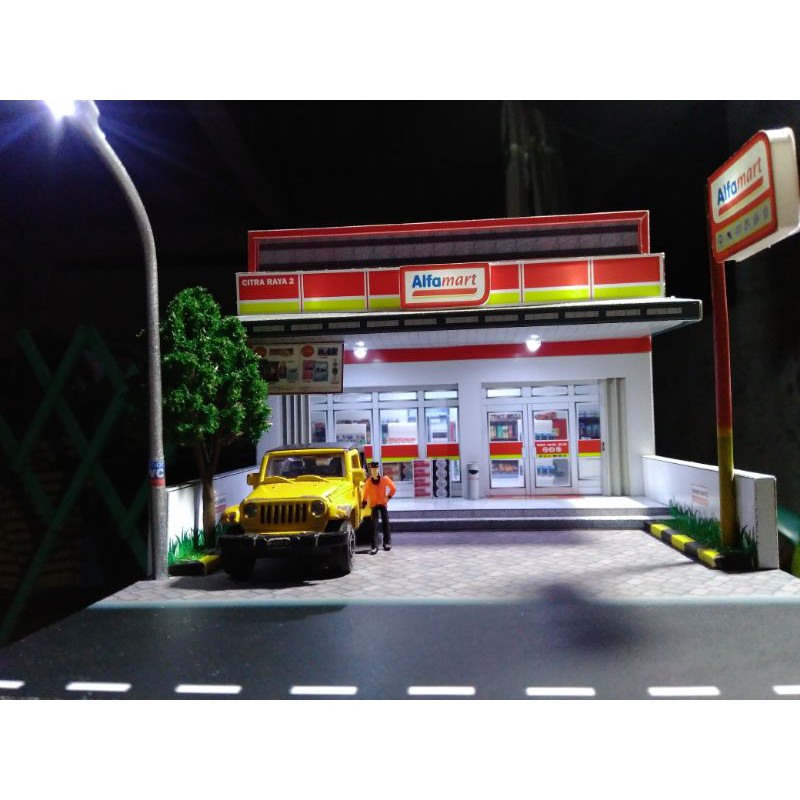 Diorama ALFAMART Lengkap - miniatur Alfamart lengkap dengan lampu