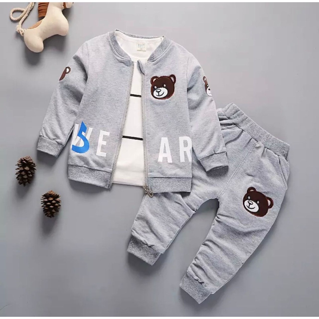 PROMO SETELAN SWEATER ANAK 1-5 TAHUN MOTIF 3IN1 BEAR SETELAN 3IN1 ANAK LAKI LAKI SETELAN 3IN1 ANAK PEREMPUAN TERBARU