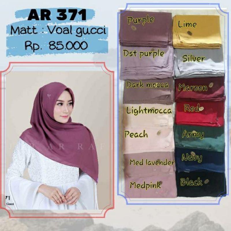 AR 371 hijab/jilbab/kerudung/square/segi empat bahan gucci voal murah branded by arrafi
