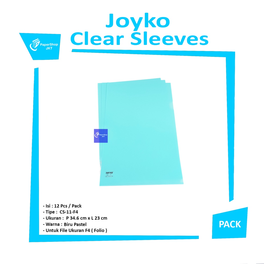 

JOYKO - Map L Plastik Bening Folio Clear Sleeves Cs-11-F4 Biru Pastel - Pcs