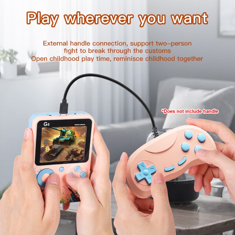 Gameboy G5 Console Portable Game Player Built-in Classic 500 Games Connect to TV or Gamepad 1000mAh 1 Player/2 Player Hadiah yang sempurna(Hanya beberapa game dua pemain yang dapat menggunakan stick)