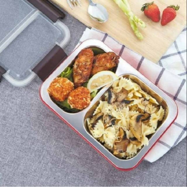 KOTAK MAKAN / LUNCH BOX SEKAT 2 STAINLES ANTI TUMPAH
