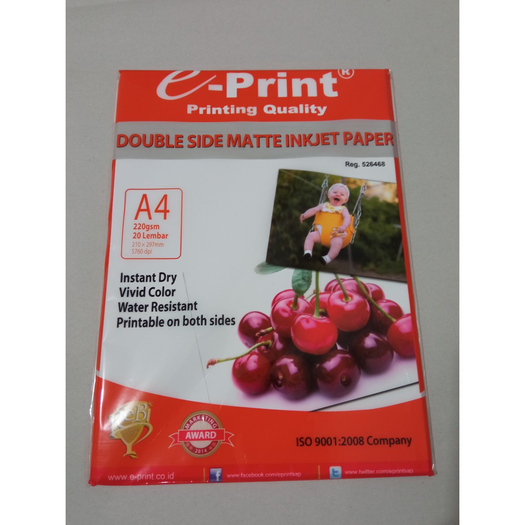 

E-print Double Side Matte Inkjet Paper A4 220gsm 20 lembar [ Baby & Buah Chery ]