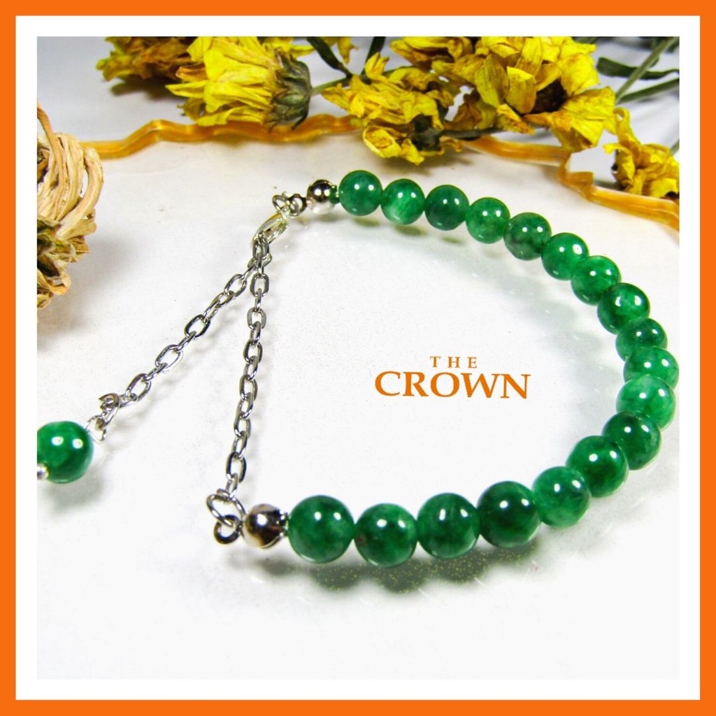 The Crown - Gelang Custom Wanita Rantai Anti karat Jade/Giok 6mm