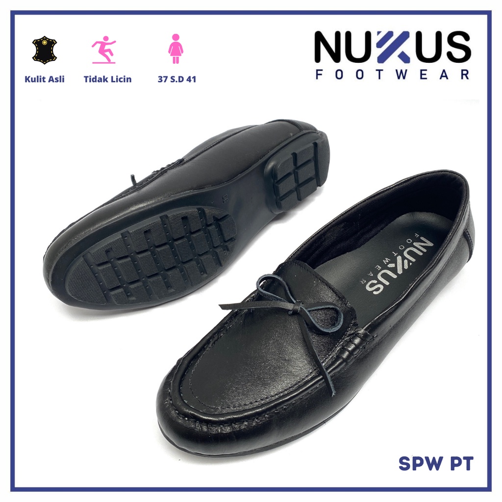 Nukus Sepatu Kerja Wanita Flat Shoes Kulit Sapi Asli Hitam - SPW PT