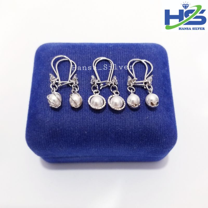 Anting Mutiara Putih Perak Asli Silver 925 Lapis Emas Putih - Perhiasan Perak Wanita