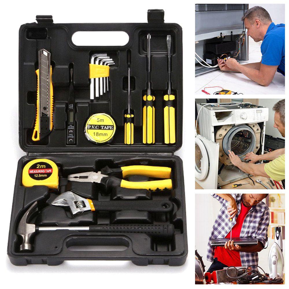 Solighter Set Alat Tukang Listrik Portable Rumah Tangga Kombinasi Toolbox Woodworking Tape Measure Tang Hand Tools Kit